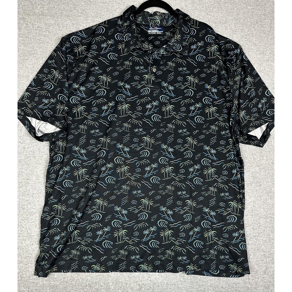 Ben Hogan Polo Shirt Mens 3XL Black Palm Tree Print Performance Golf Tropical